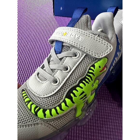 Bull Boys T-Rex Boy Sneakers Dinosaurs Size 1 US Grey Blue  Light-Up Velcro NEW - Picture 12 of 16